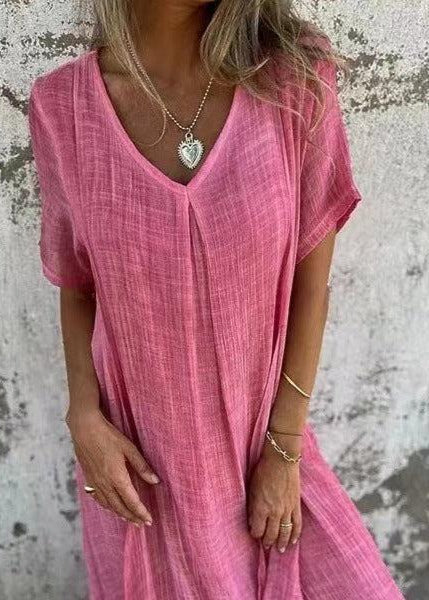 Breezy V-Neck Cotton-Linen Dress
