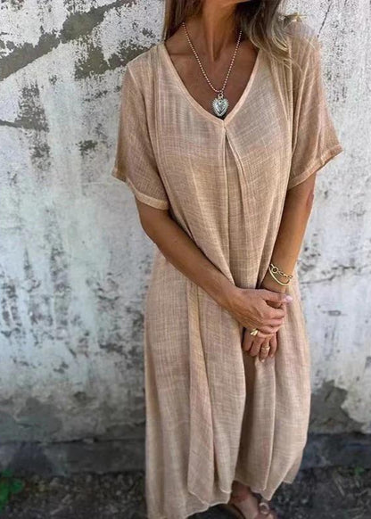 Breezy V-Neck Cotton-Linen Dress