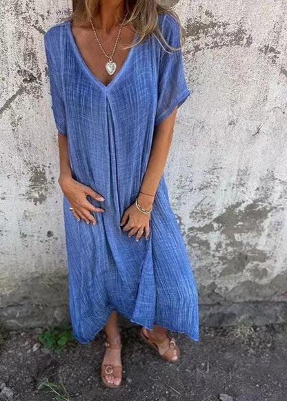 Breezy V-Neck Cotton-Linen Dress