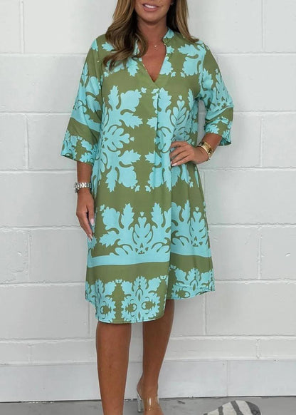 Printed V-Neck Spring Dress