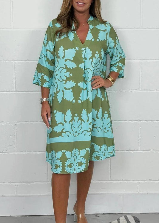 Printed V-Neck Spring Dress