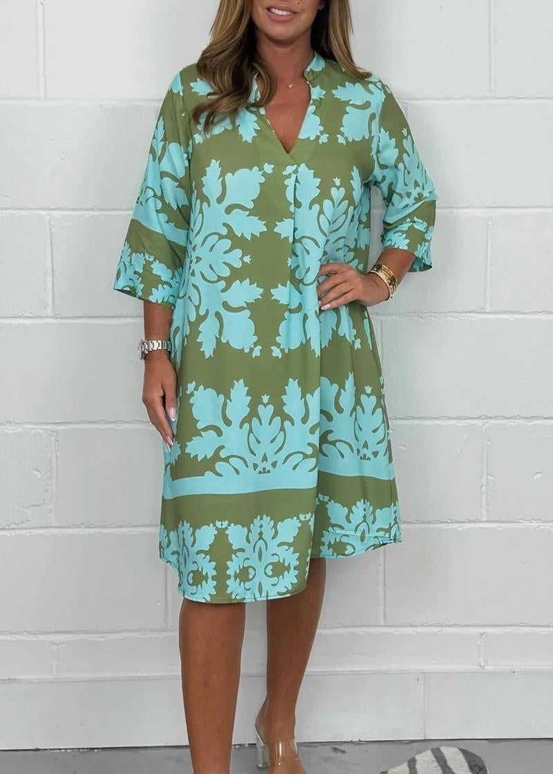 Printed V-Neck Spring Dress