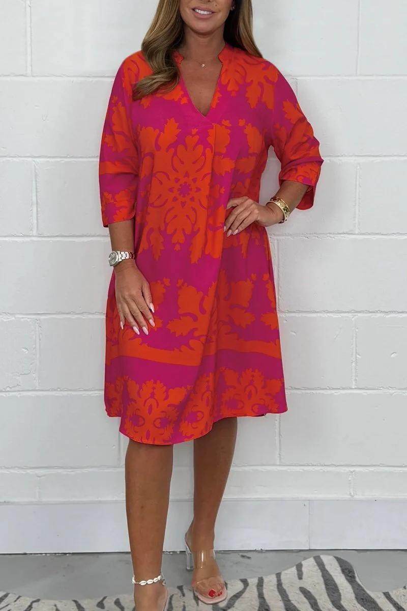 Printed V-Neck Spring Dress