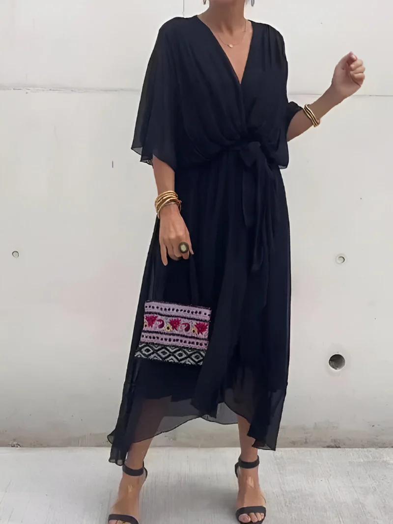 Chiffon Wrap Midi Dress