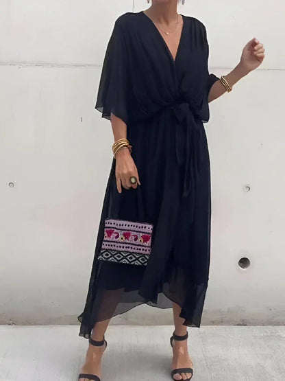 Chiffon Wrap Midi Dress