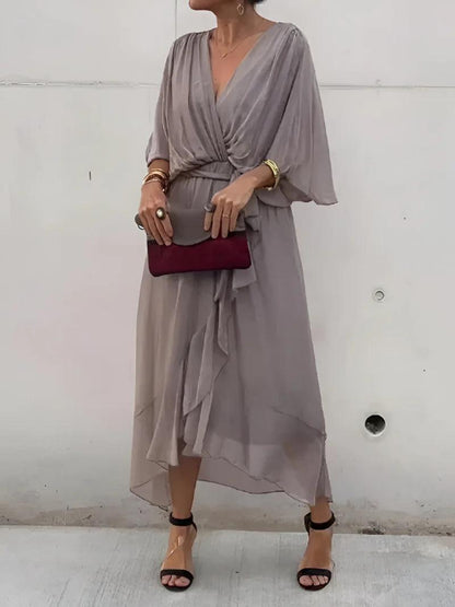 Chiffon Wrap Midi Dress