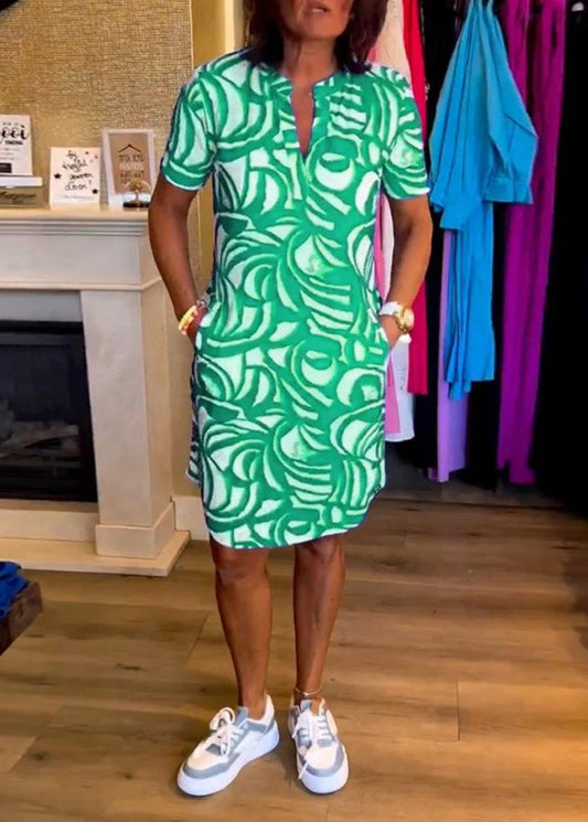 Printed V-Neck Dress