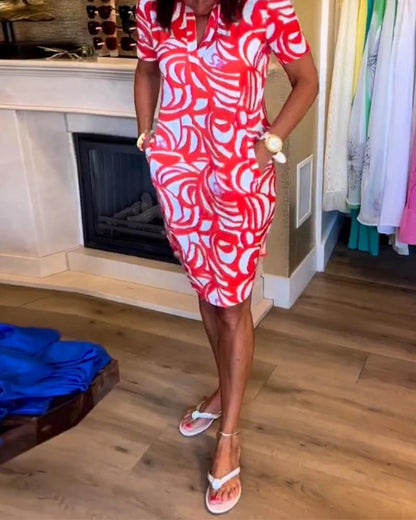 Printed V-Neck Dress