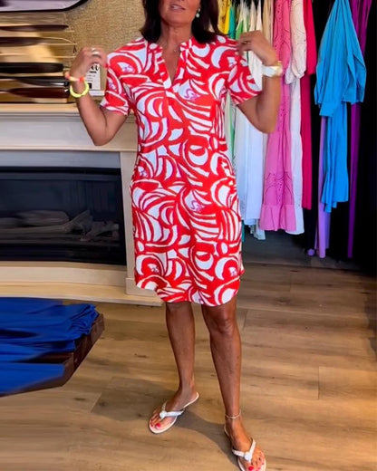 Printed V-Neck Dress