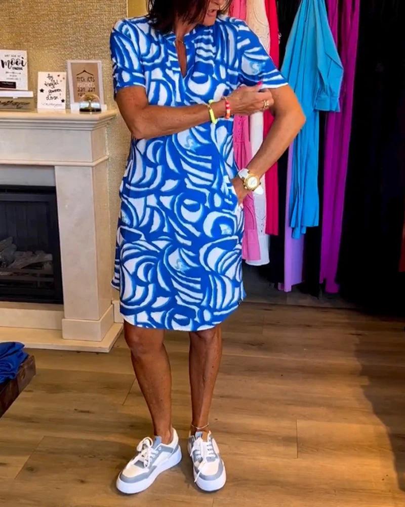 Printed V-Neck Dress