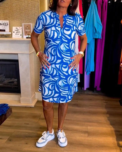 Printed V-Neck Dress