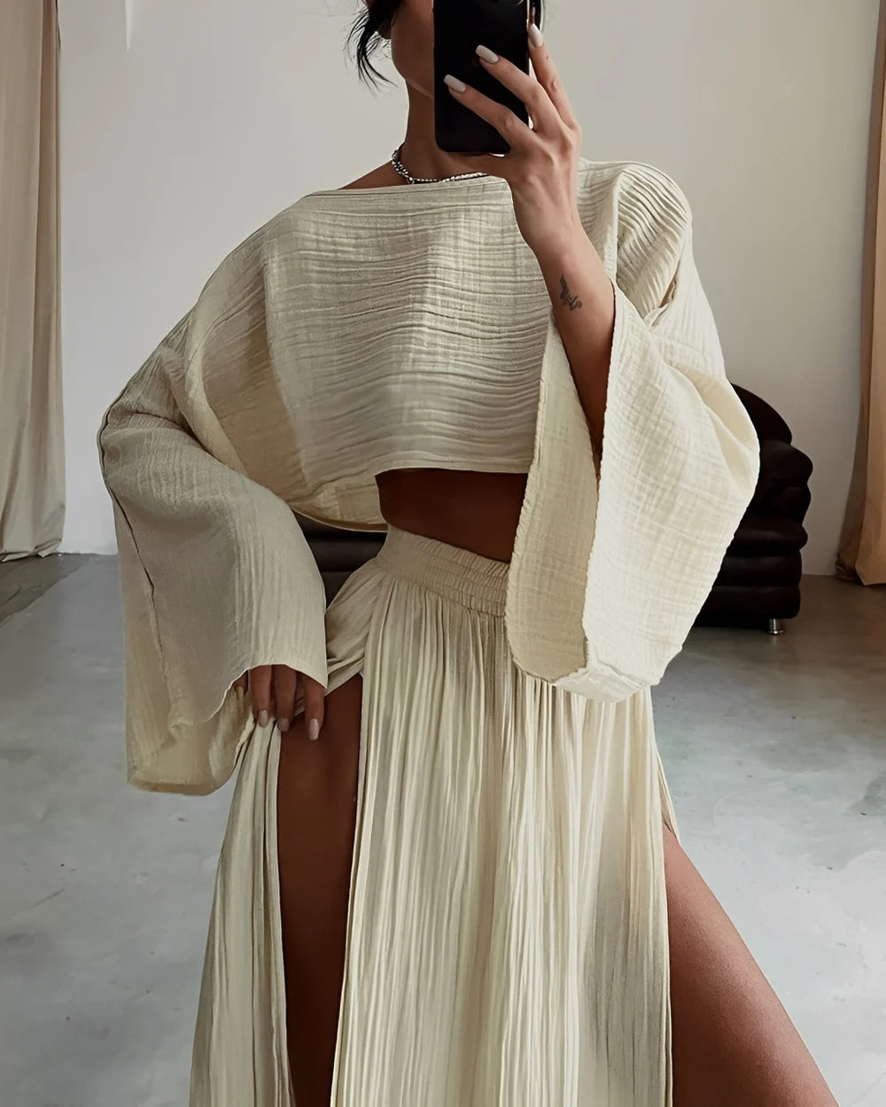 Linen Slit Two-Piece Set