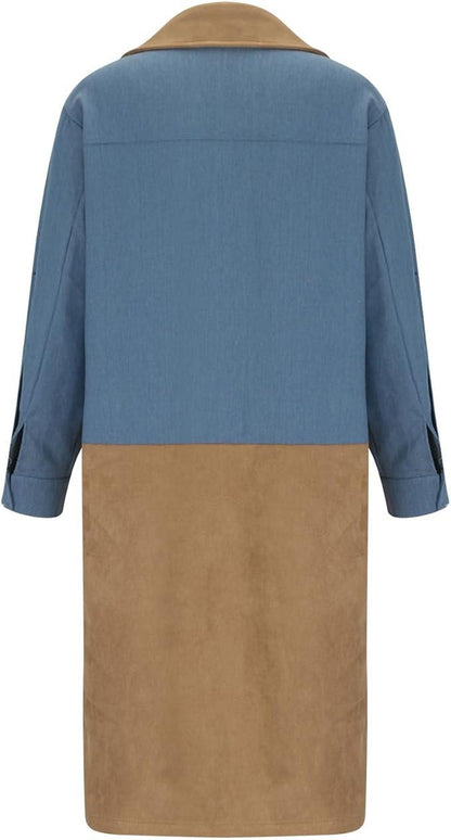 Mid-Length Trench Coat with Denim Stitching