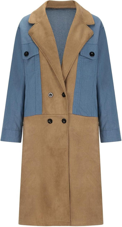 Mid-Length Trench Coat with Denim Stitching