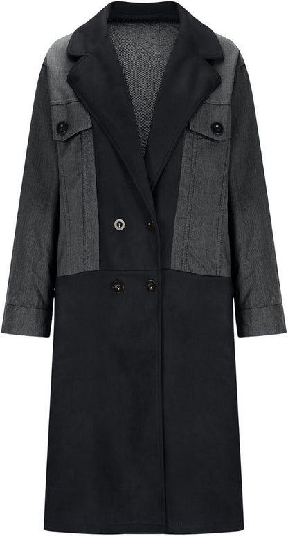 Mid-Length Trench Coat with Denim Stitching
