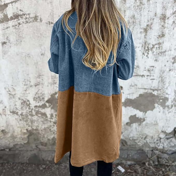 Mid-Length Trench Coat with Denim Stitching