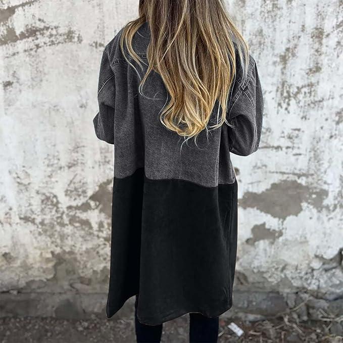 Mid-Length Trench Coat with Denim Stitching