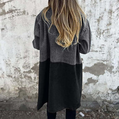 Mid-Length Trench Coat with Denim Stitching