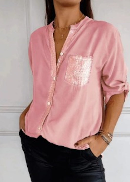 Bianca Sequin Panel Button Top