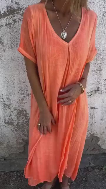 Breezy V-Neck Cotton-Linen Dress